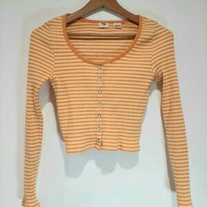 Levis Y2k preppy striped baby long sleeve tee cropped button up top